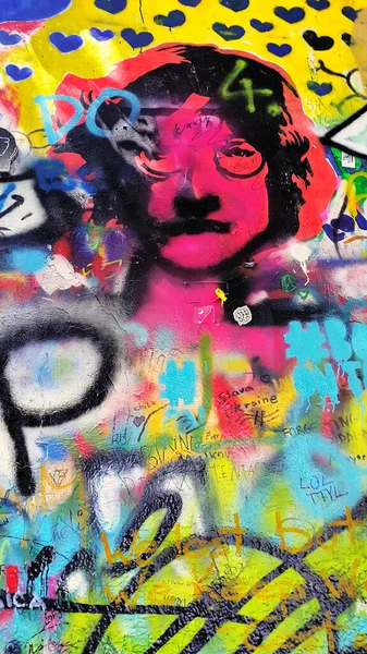 Praga República Checa Junio 2018 Detalle Famosa Pared John Lennon —  Fotos de Stock