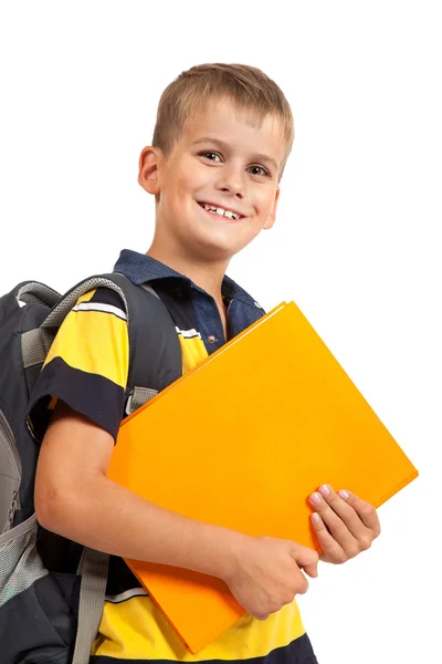 Pojke anläggning böcker. tillbaka till skolan — Stockfoto