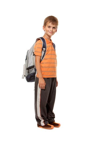 Boy holding books. Back to school