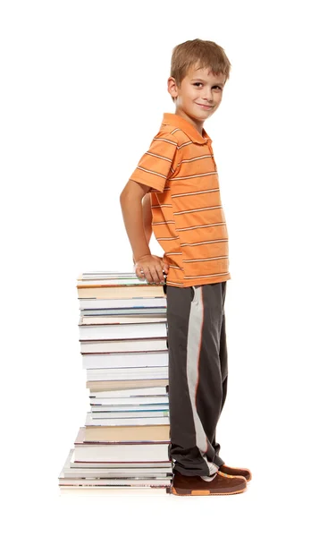 Ragazzo e libri. Ritorno a scuola — Foto Stock