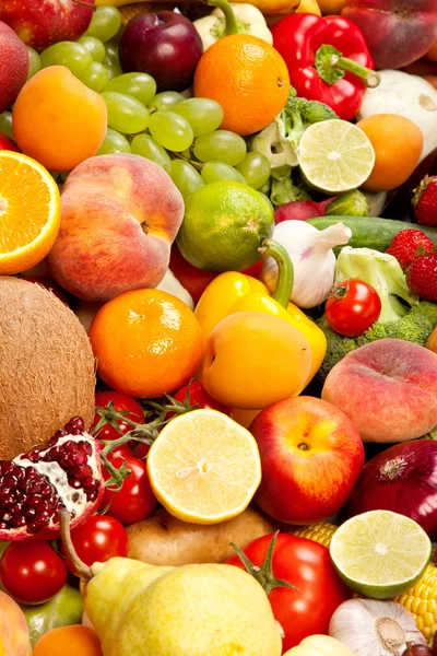 Grand groupe de légumes et fruits frais — Photo