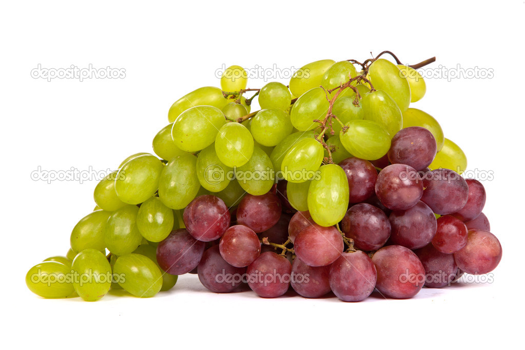 Bunch of White and Red Grapes laying isolated