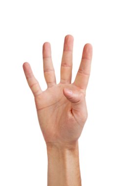 beyaz izole jest dört closeup el