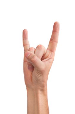 Rock'n roll işaret veren bir adamın elini