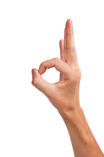 Hand vertoont ok teken geïsoleerd op wit — Stockfoto
