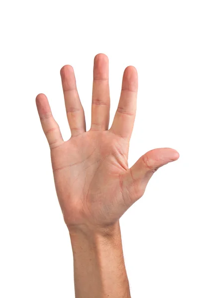 Жест руки номер пять крупным планом, изолированным на белом — стоковое фото