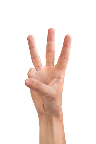 A férfi kezét a levegőben tartott három ujj — Stock Fotó