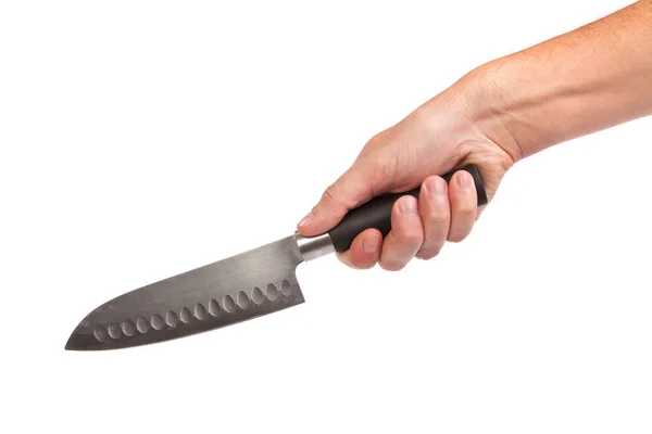 Hand houdt een keuken kinfe geïsoleerd — Stockfoto