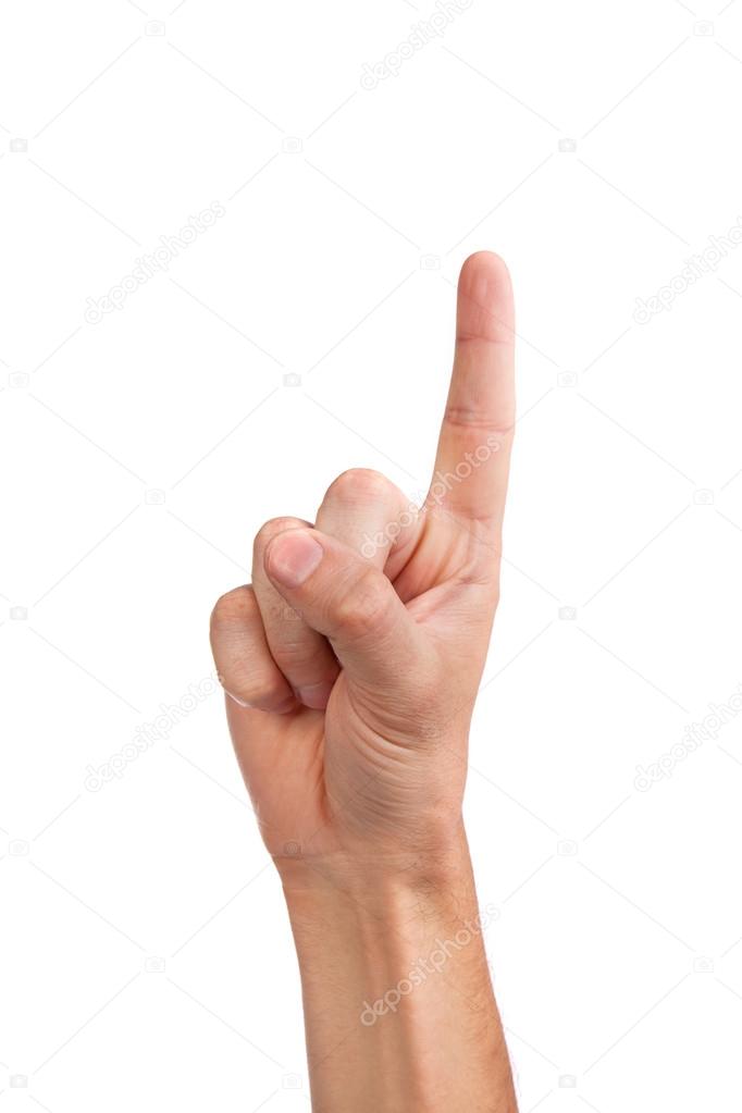 Man index finger on a white background