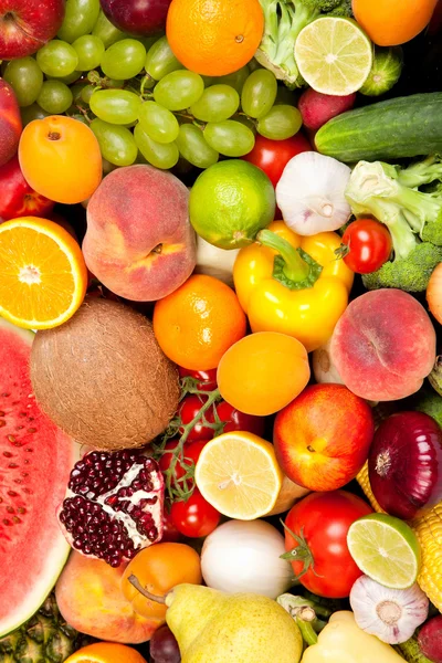 Grand groupe de légumes et fruits frais — Photo