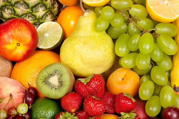 Enorme grupo de legumes e frutas frescas — Fotografia de Stock