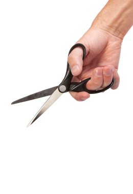 Hand is holding scissors isolated clipart