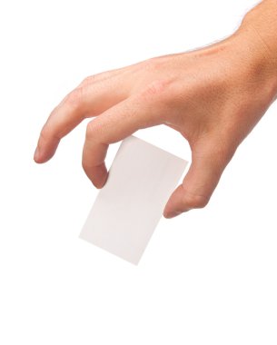 Boş kartvizit tutan işadamı el