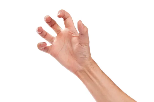 Männliche Hand greift nach etwas auf Weiß — Stockfoto