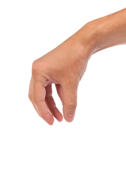 Masculino mão chegando para algo no branco — Fotografia de Stock