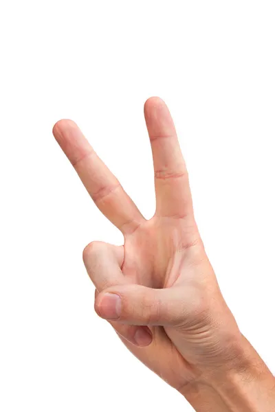 Hand with two fingers up in the peace or victory symbol — Stock Photo, Image