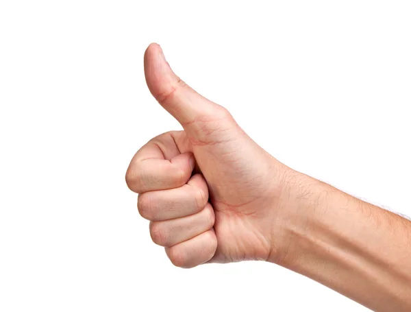 Male hand showing thumbs up sign isolated on white — Stock Photo, Image