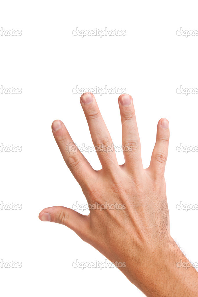 Hand gesture number five closeup isolated on white