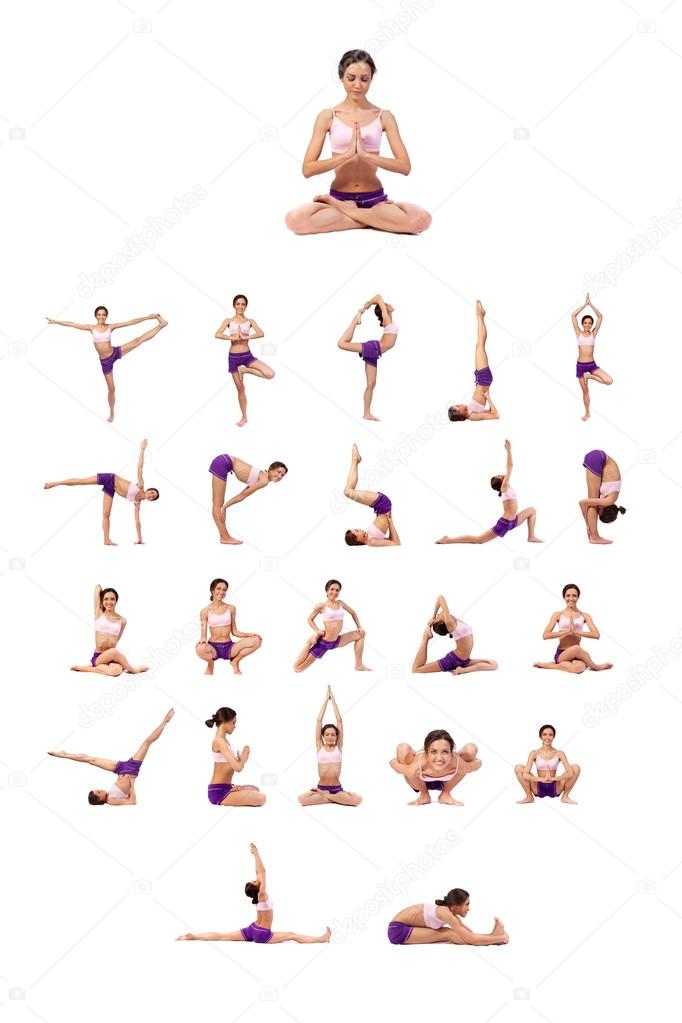 Practicing Yoga set. Young woman