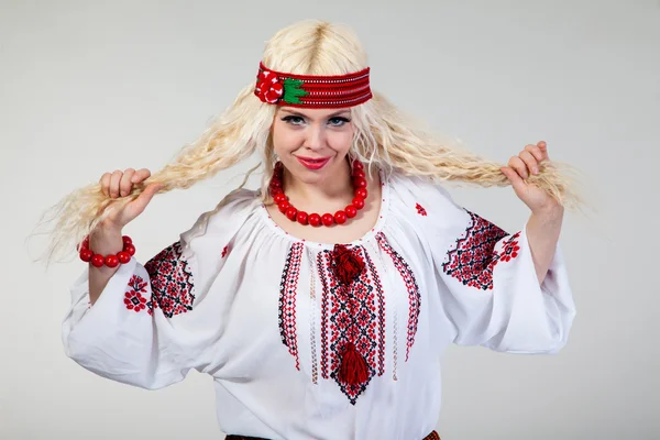 Woman wears Ukrainian national dress Royalty Free Stock Images