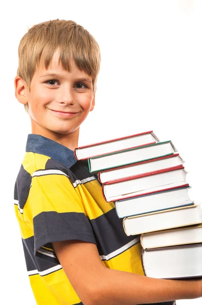 Szkole chłopiec trzyma książki — Zdjęcie stockowe