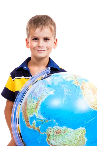 Jongen houden een globe — Stockfoto