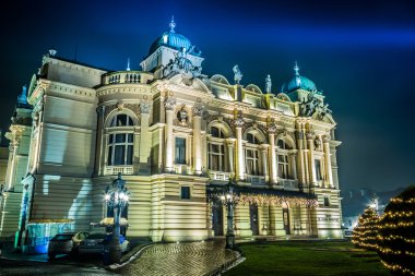 krakow, Polonya. Pazar Meydanı, gece.