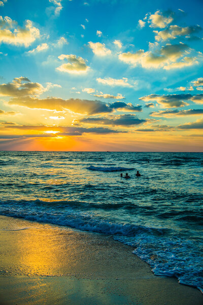 Dubai sea and beach, beautiful sunset at the beach