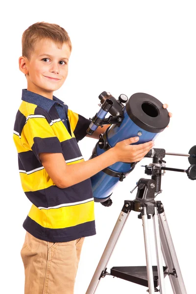 Child Looking Into Telescope on white — Stock Photo, Image