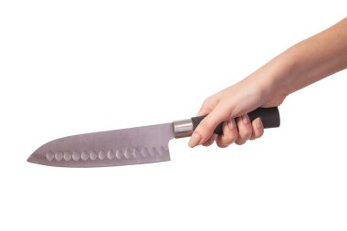 izole bir mutfak kinfe elini tutuyor