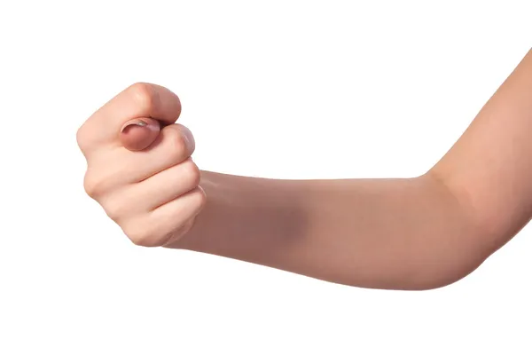 Χέρι δείχνει ένα σημάδι σύκων που απομονώνονται σε λευκό — Φωτογραφία Αρχείου