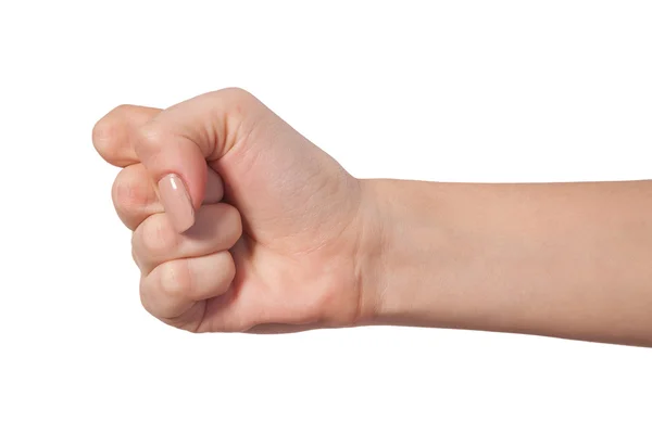 Female hand with a clenched fist isolated — Stock Photo, Image