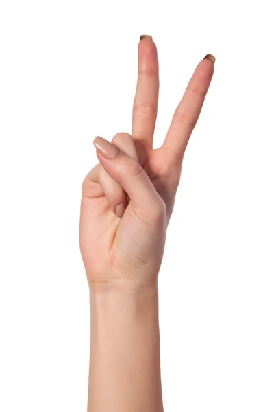 Hand with two fingers up in the peace or victory symbol — Stock Photo, Image