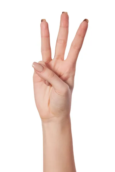 Three fingers being held in the air by a male hand — Stock Photo, Image