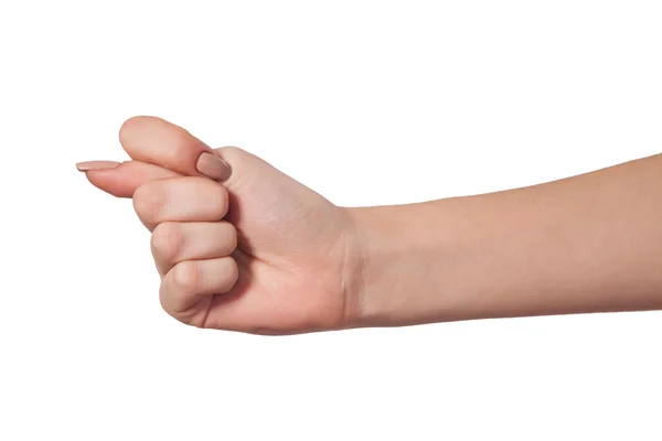 La mano mostra un segno di fico isolato sul bianco — Foto Stock