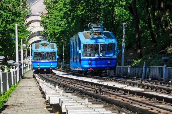 Funicular trains moving on the hill — Stock Photo, Image