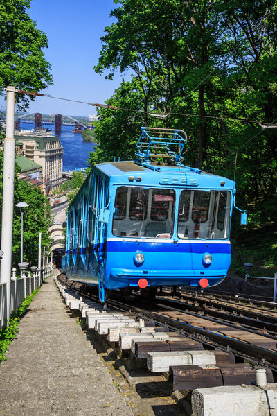 Funicular trains moving on the hill