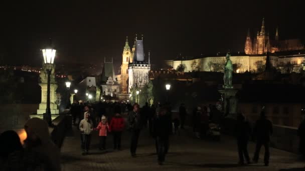 Prague, Çek Cumhuriyeti: charles Köprüsü'nde turist — Stok video