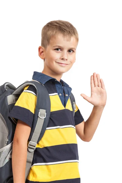 Schüler, der auf Büchern sitzt. Zurück zur Schule — Stockfoto