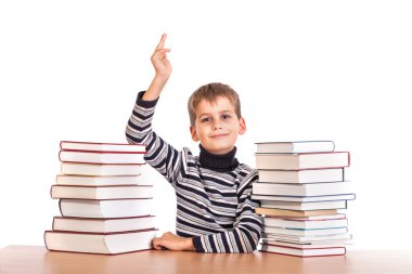 neşeli öğrenci soruyu cevaplamak hazır