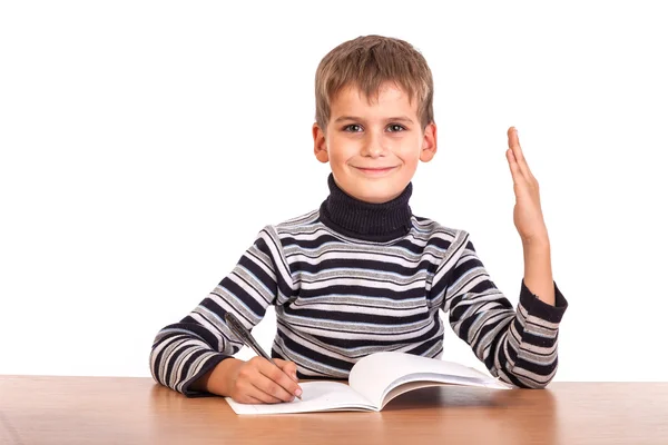 Alegre colegial listo para responder a la pregunta — Foto de Stock