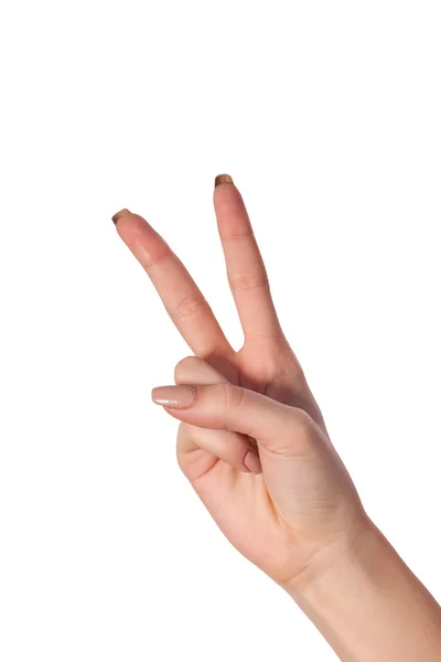 Mano con dos dedos arriba en el símbolo de la paz o la victoria —  Fotos de Stock