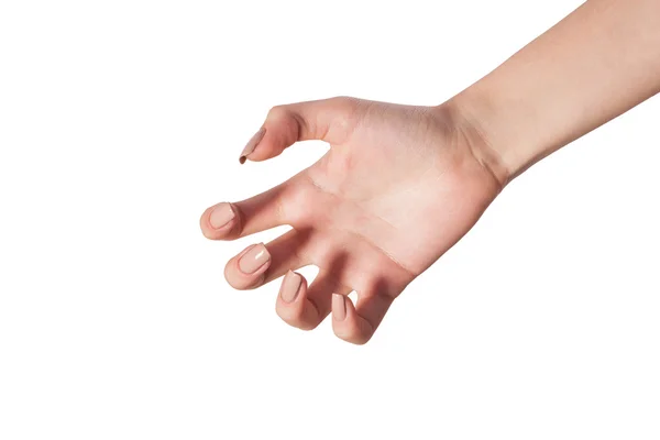 Female hand reaching for something on white — Stock Photo, Image