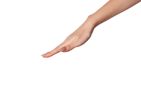 Otworzyć dłoń ręką gest kobiece strony — Zdjęcie stockowe