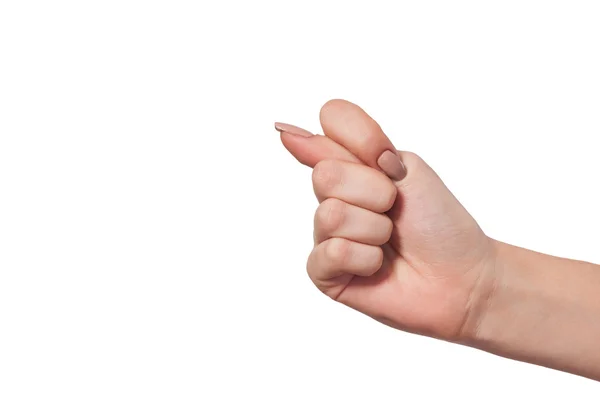 Hand zeigt ein Feigenschild isoliert auf weiß — Stockfoto