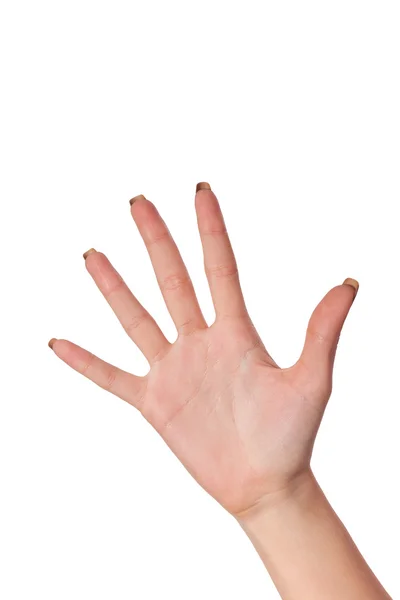 Hand gesture number five closeup isolated on white — Stock Photo, Image