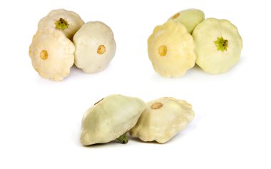 Beyaz pattypan beyaz izole squashes kümesi