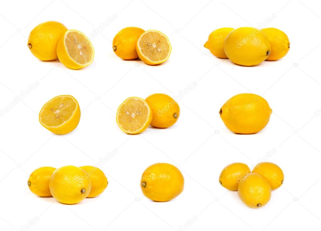 Set of lemons and lemons cut in Half