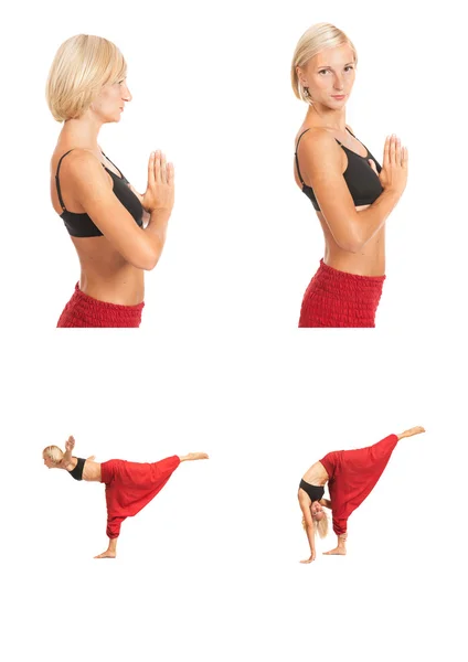 Pratico Yoga. Giovane donna isolata su sfondo bianco — Foto Stock