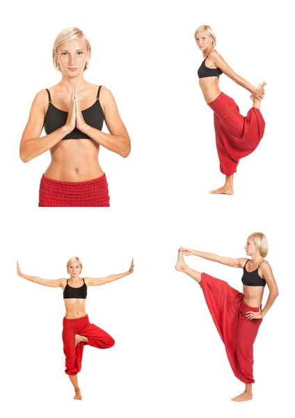 Praticar Yoga. Jovem mulher isolada no fundo branco — Fotografia de Stock